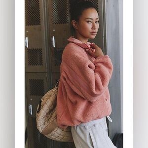 Free People Ready Set Rib Fleece Pullover Frosted Peach XS